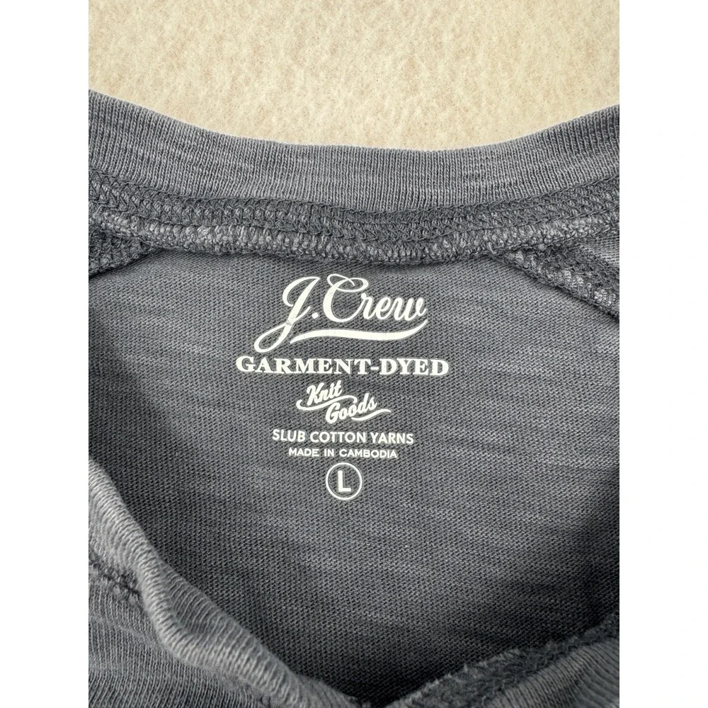 J.Crew Mens Large Gray Slub Cotton Garment-Dyed Long Sleeve Henley Shirt